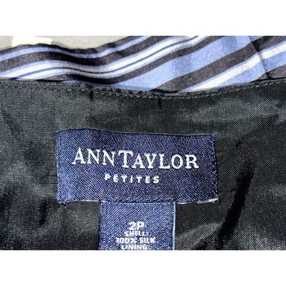 Ann Taylor Petites 2P Navy Blue Striped Silk Sleeveless Blouse Vintage Evening - Picture 8 of 14